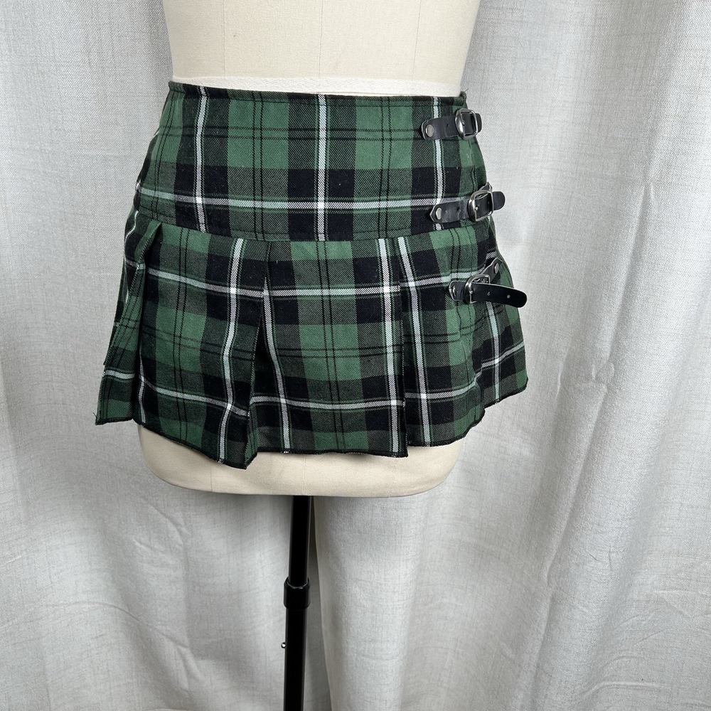 Royal Bones Plaid Green Mini Pleated Skirt Goth Grunge Academia Cosplay Plus 2XL